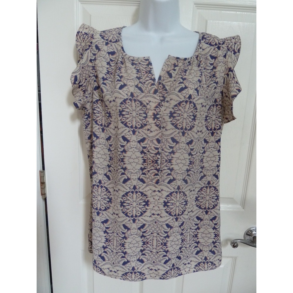 Cabi Women Medium Floral Ruffled Sleeveless Blouse Half Snap Pullover 3074